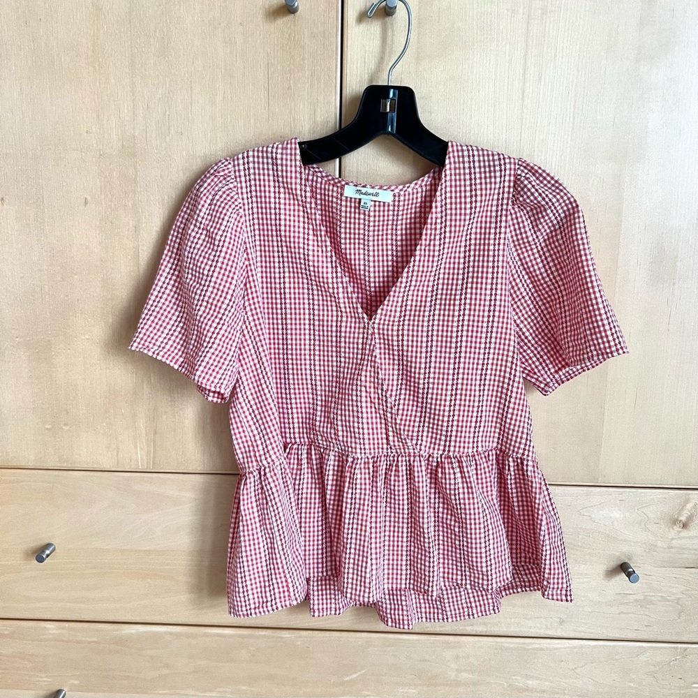Madewell Gingham Peplum Top XS